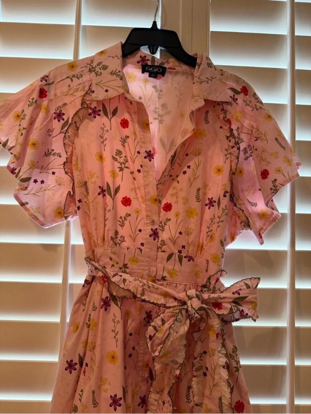 Pink Floral Maxi Dress with Tie Waist, size M - Picture 2 of 4